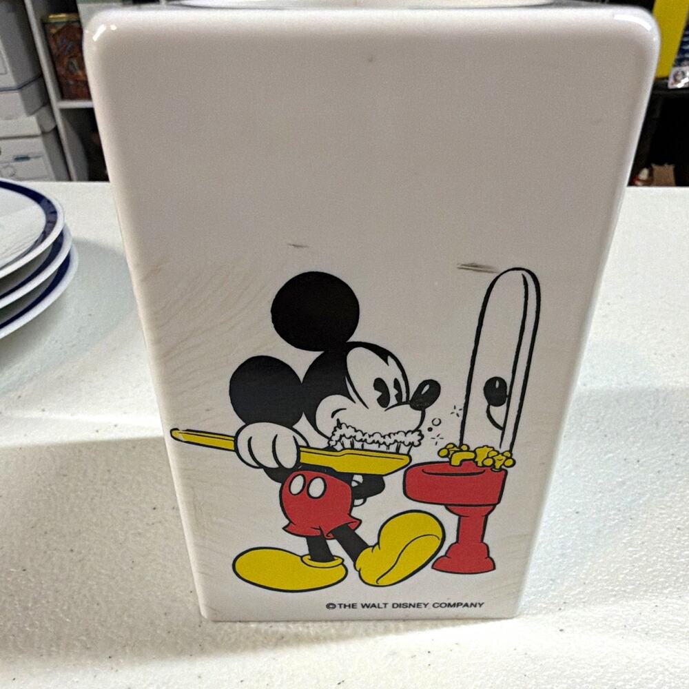 Disney Mickey Mouse Vintage White Plastic Bathroom Cup Holder 4.5” tall